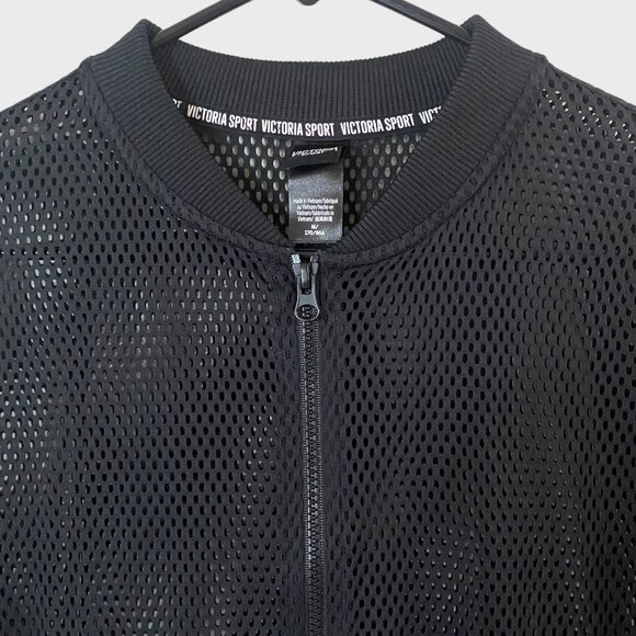Victoria's Secret Sport Full-Zip Black Mesh Bomber Jacket Womens Medium Athletic - Picture 5 of 11